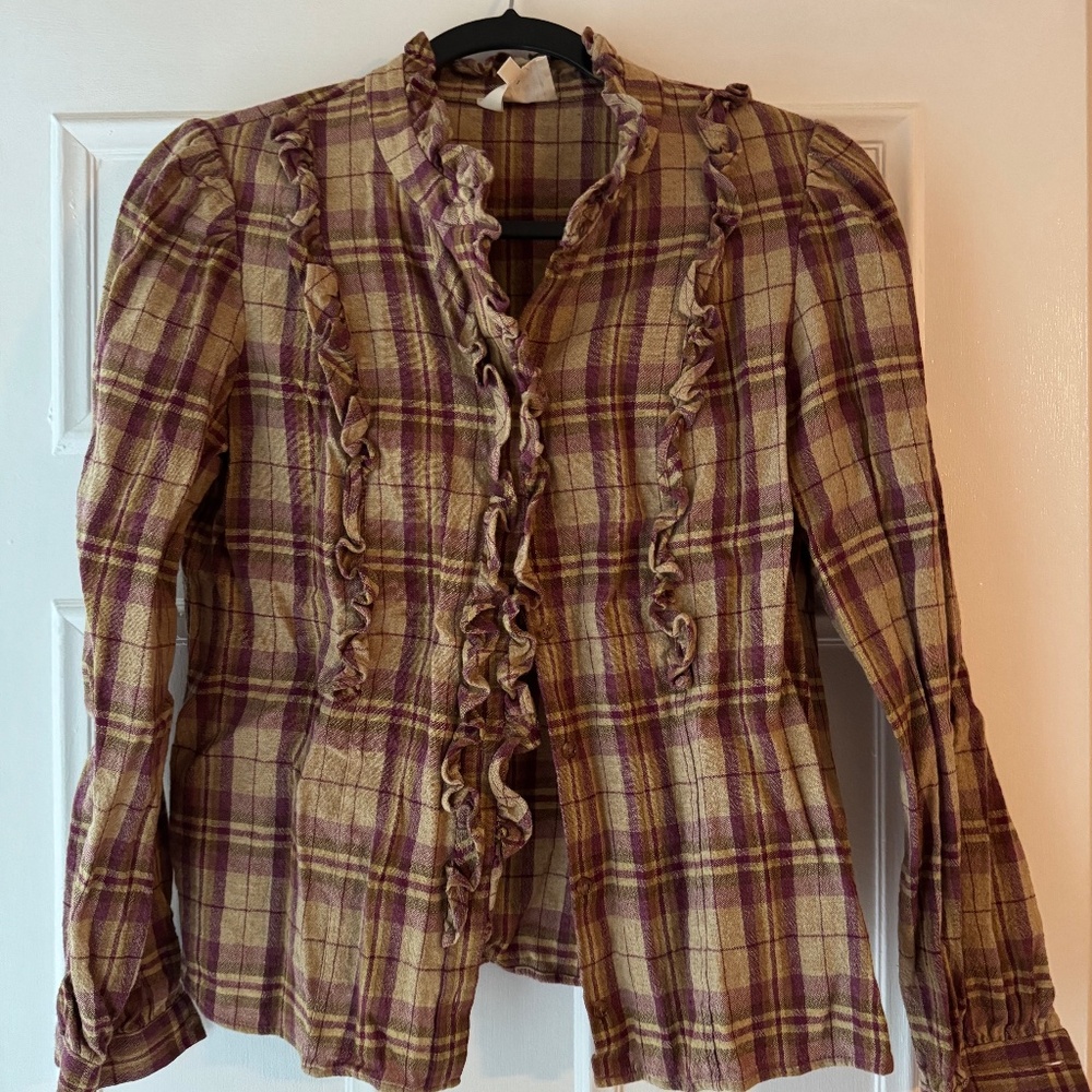Sezane Wool Plaid Blouse 38 6